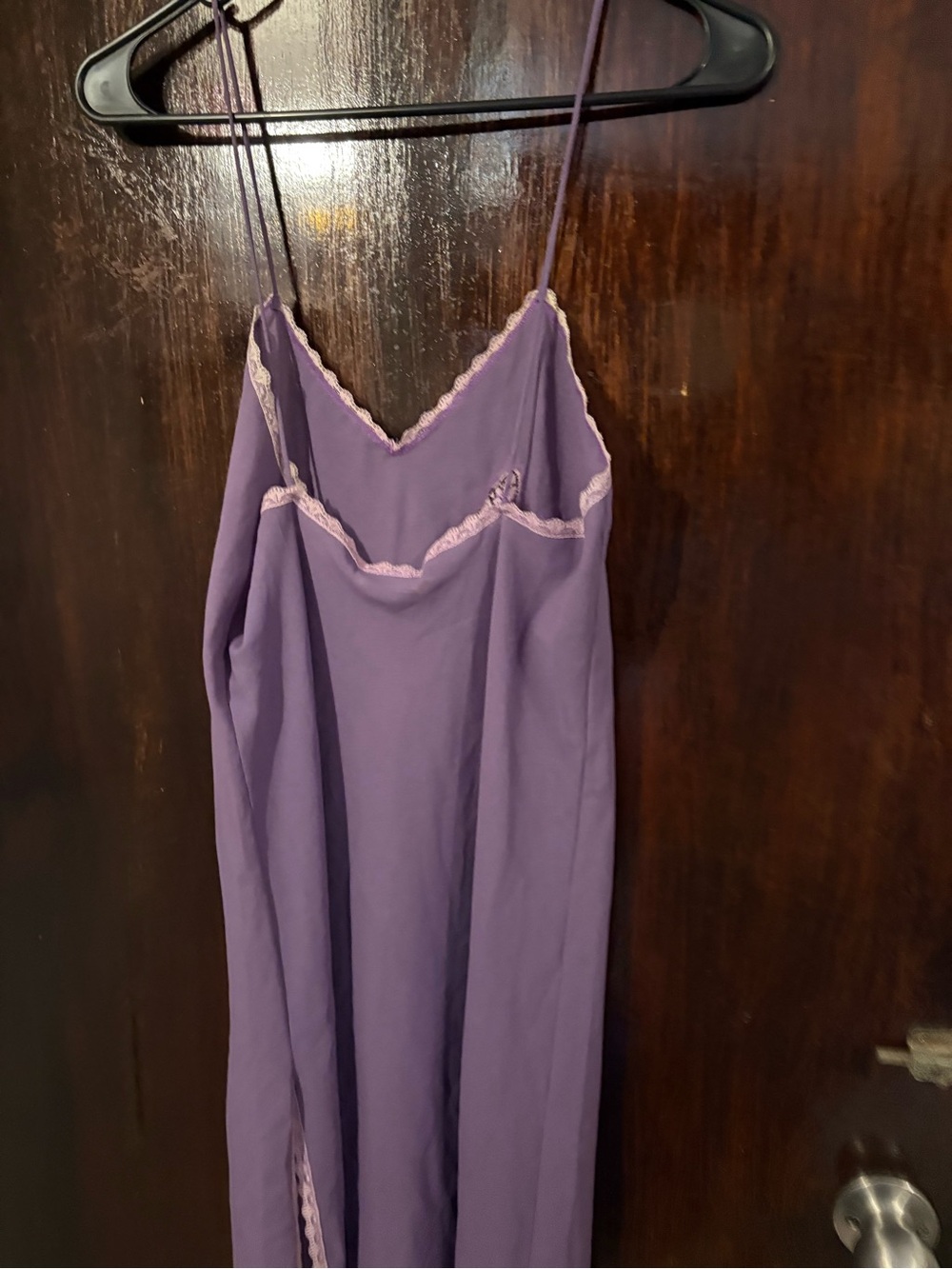 Vintage 90s Henri Bendel Made USA Purple Butterfly Appliqué Lace Maxi Slip Dress - Picture 12 of 12